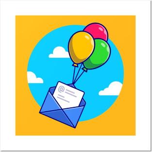 Envelope And Paper Flying With Balloons Posters and Art